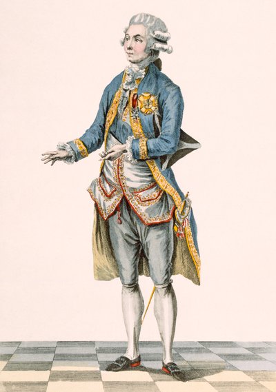 Duke in his ceremonial attire pictured at the court, plate from 